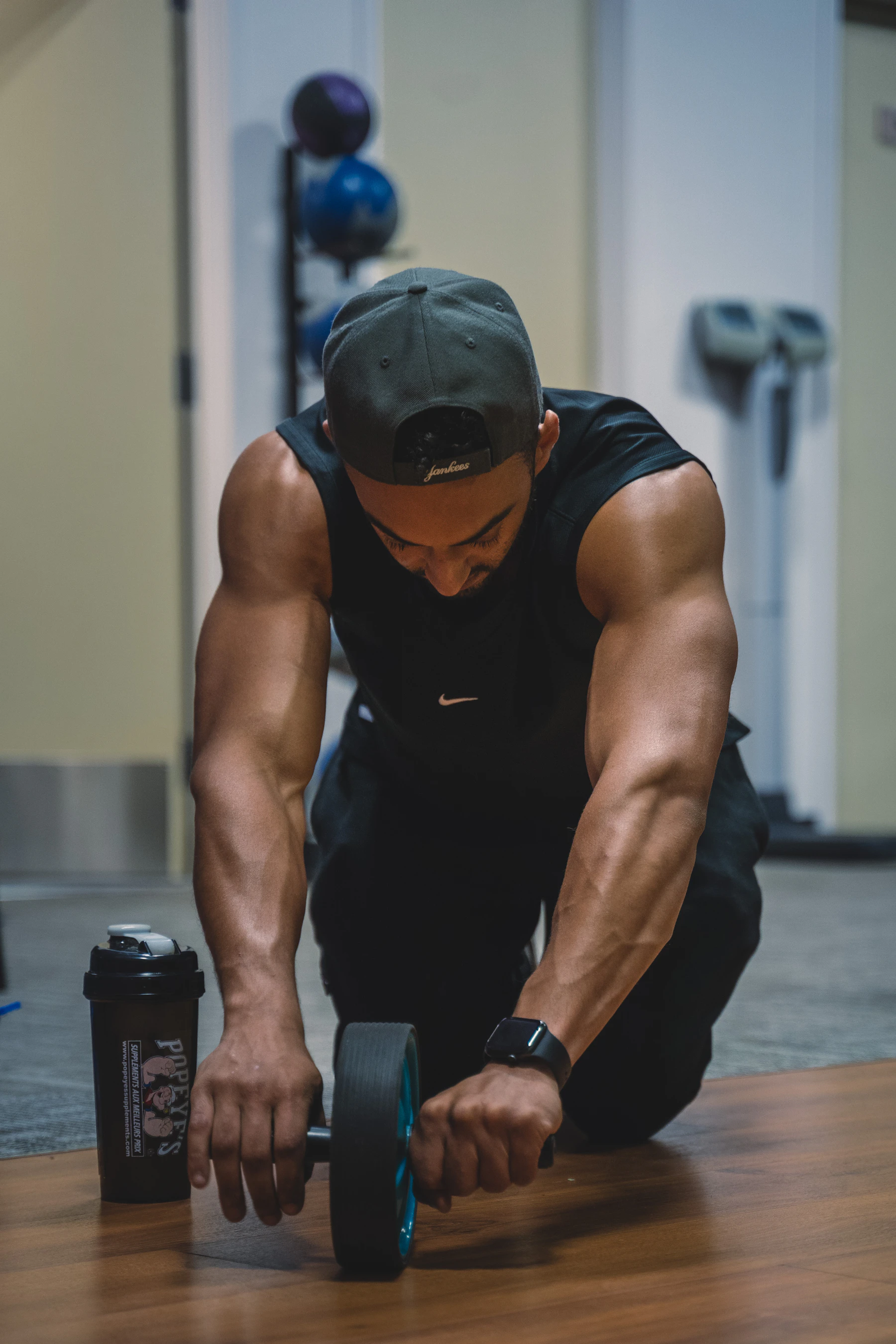 A real athlete training on the gym floor